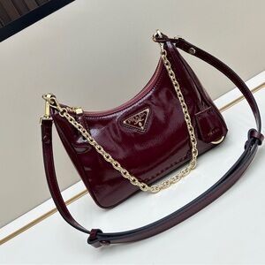 Prada Deep Red Patent Leather Shoulder Bag